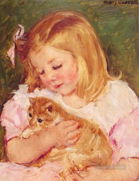 Sara Holding A Cat es madre de hijos, Mary Cassatt Pinturas al óleo